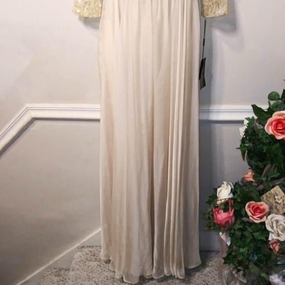 La Femme Beige Sequin & Lace Bodice Mother Of The Bride Dress Style 19318 Size 8 - Picture 3 of 12